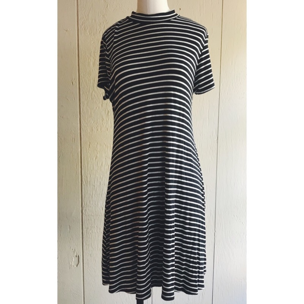 Enough About Me Mock Neck Black Striped Dress - Picture 2 of 8